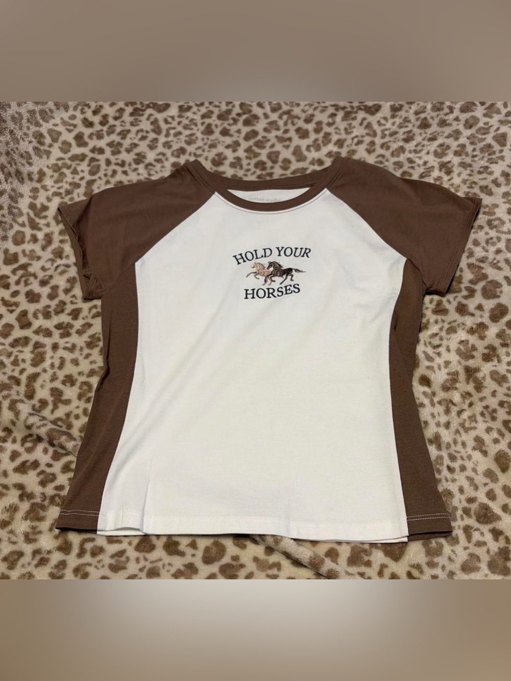 Hold Your Horses Kids White and Brown Raglan Tee